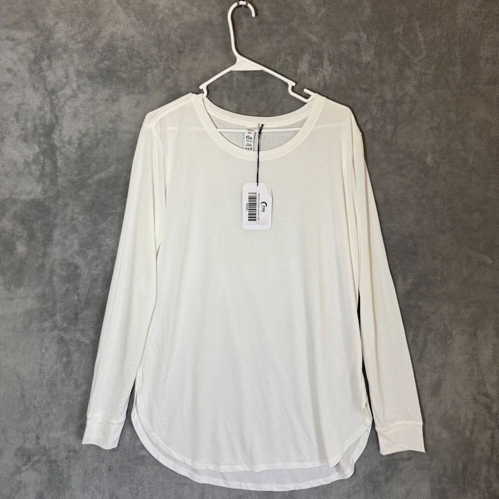 NWT ZYIA ACTIVE Womens 2XL White Perfect Slit Swoop Long Sleeve Athletic Soft